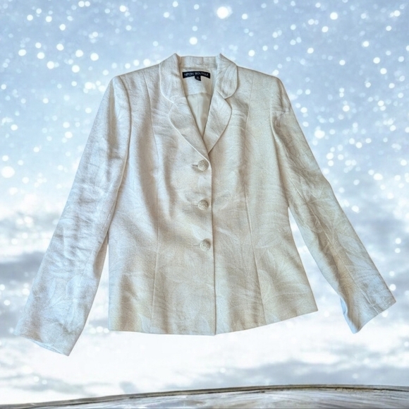 Nipon Boutique Designer ivory/gold Tonal Neutral  Linen Blend blazer NWT sz 10 - Picture 9 of 10